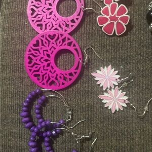 Pink and Purple Women's Earrings Set